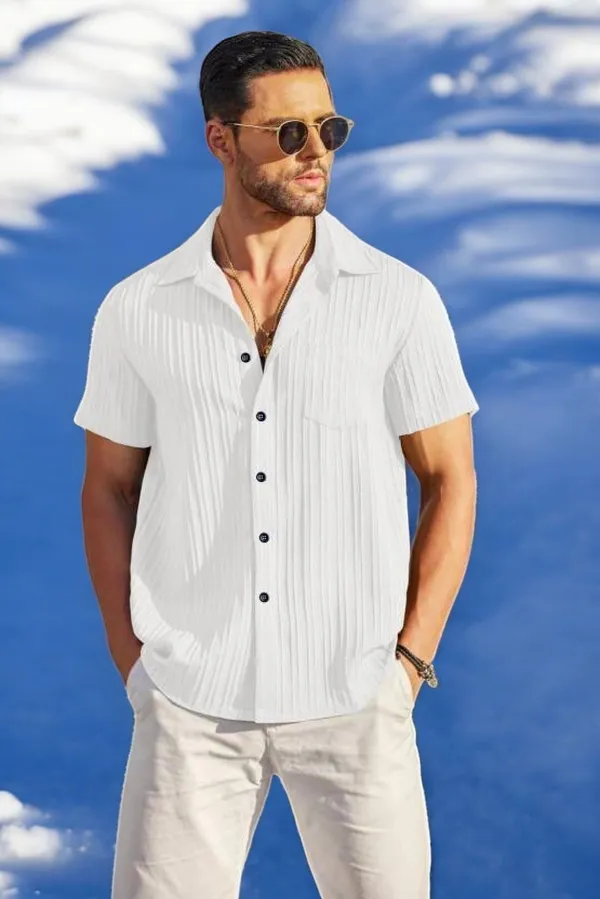 White_Polycotton_Half_Sleeve_Self_Design_Shirt_For_Men