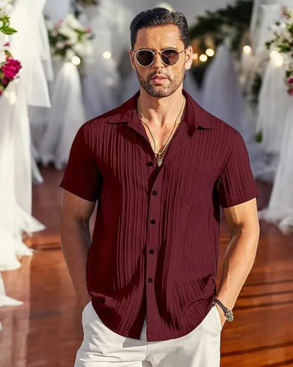 Purple_Cotton_Blend_Half_Sleeve_Self_Design_Shirt_For_Men