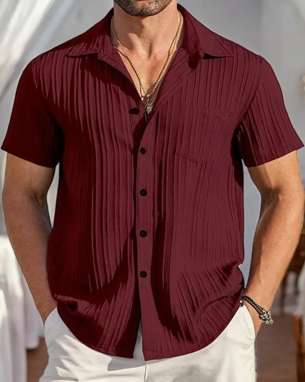 Purple_Cotton_Blend_Half_Sleeve_Self_Design_Shirt_For_Men