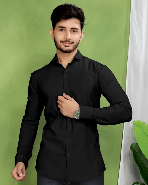 Black_Cotton_Blend_Full_Sleeve_Solid_Shirt_For_Men