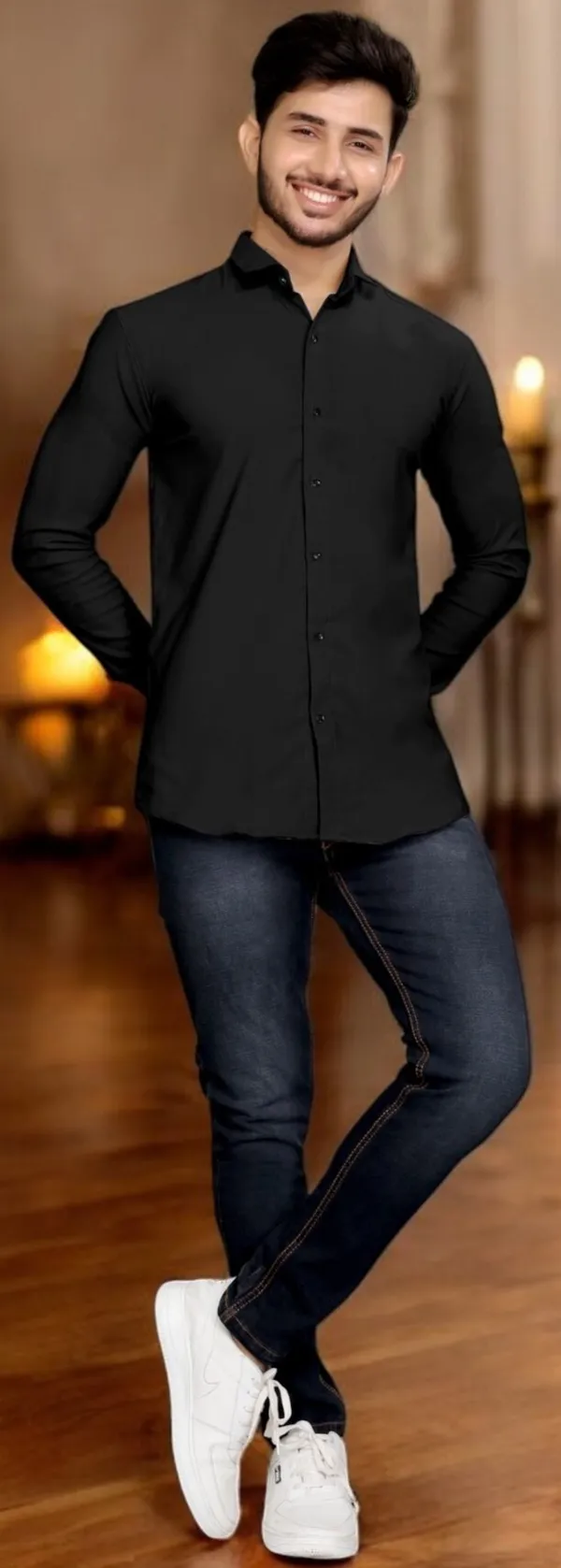 Black_Cotton_Blend_Full_Sleeve_Solid_Shirt_For_Men