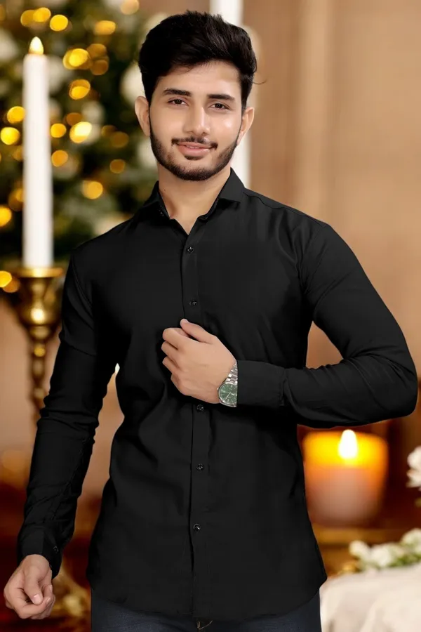 Black_Cotton_Blend_Full_Sleeve_Solid_Shirt_For_Men