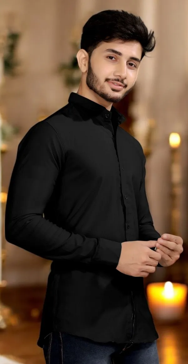 Black_Cotton_Blend_Full_Sleeve_Solid_Shirt_For_Men
