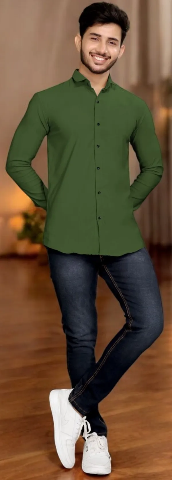 Green_Cotton_Blend_Full_Sleeve_Solid_Shirt_For_Men