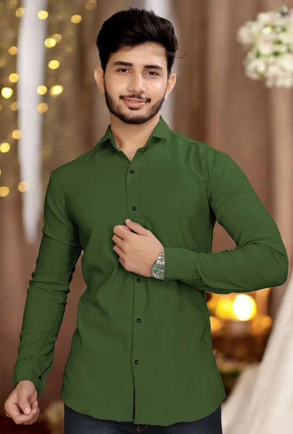 Green_Cotton_Blend_Full_Sleeve_Solid_Shirt_For_Men