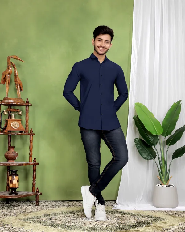 Dark_Blue_Cotton_Blend_Full_Sleeve_Solid_Shirt_For_Men