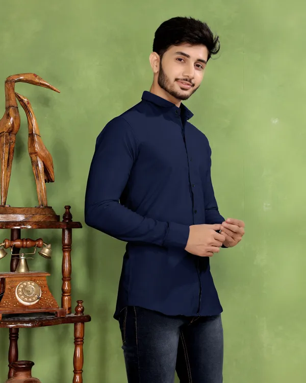 Dark_Blue_Cotton_Blend_Full_Sleeve_Solid_Shirt_For_Men