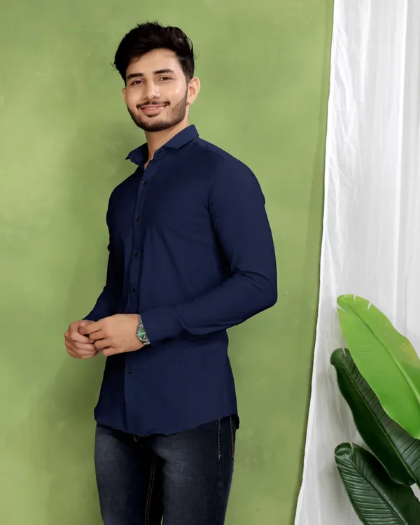 Dark_Blue_Cotton_Blend_Full_Sleeve_Solid_Shirt_For_Men