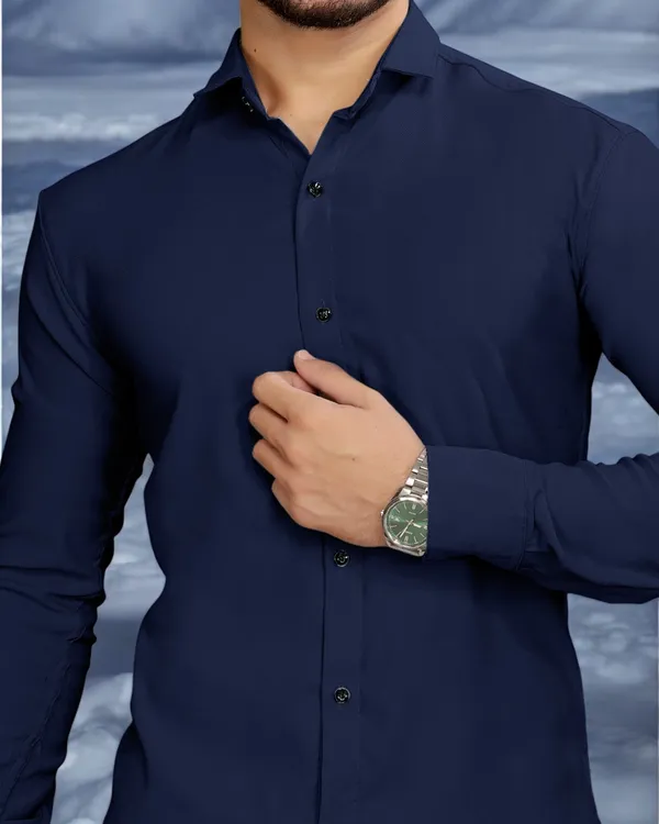 Dark_Blue_Cotton_Blend_Full_Sleeve_Solid_Shirt_For_Men