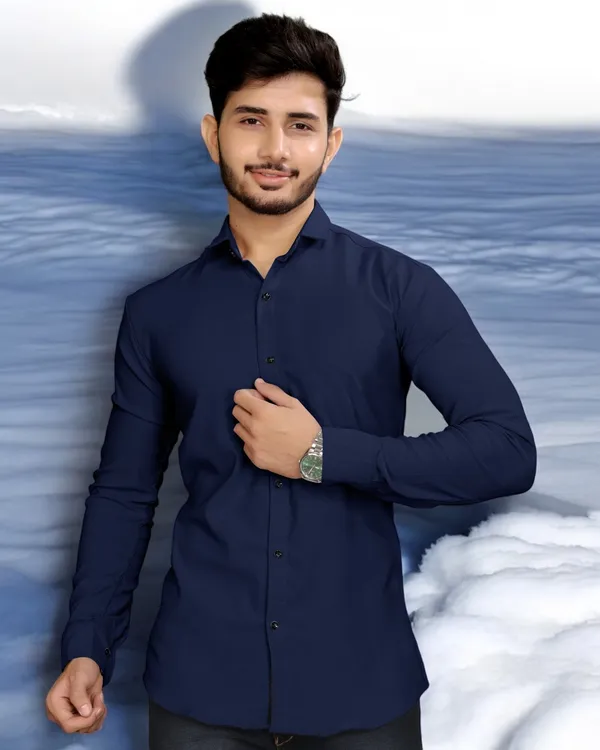 Dark_Blue_Cotton_Blend_Full_Sleeve_Solid_Shirt_For_Men