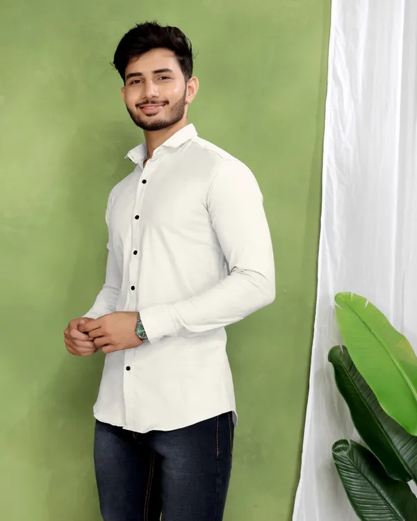 White_Cotton_Blend_Full_Sleeve_Solid_Shirt_For_Men