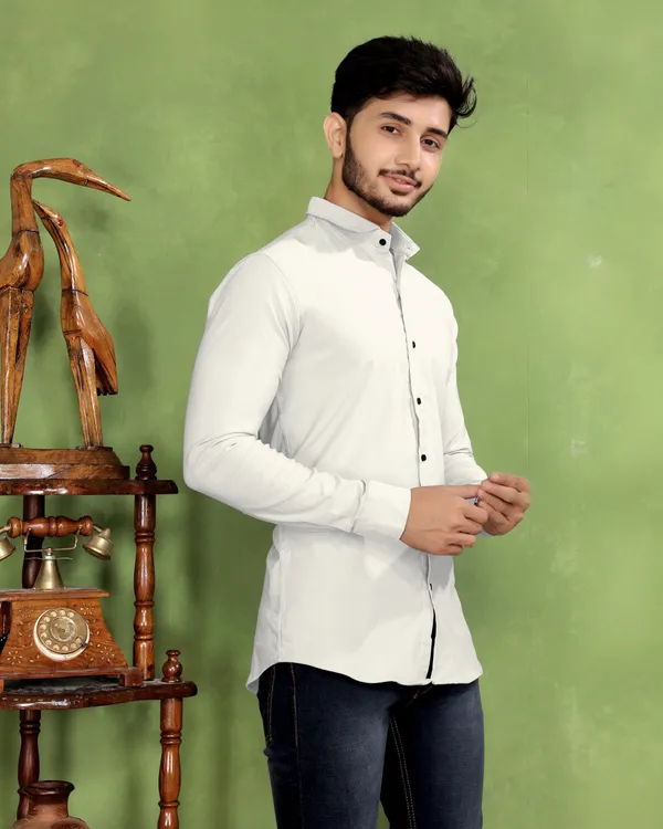 White_Cotton_Blend_Full_Sleeve_Solid_Shirt_For_Men