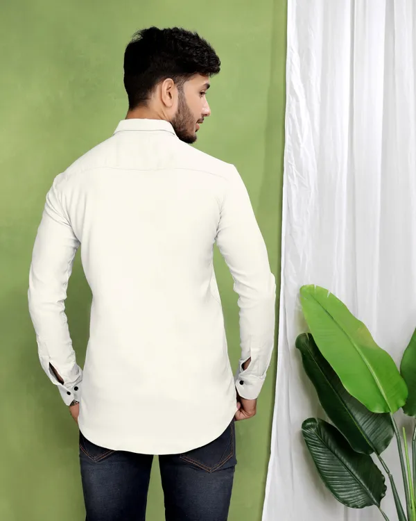 White_Cotton_Blend_Full_Sleeve_Solid_Shirt_For_Men