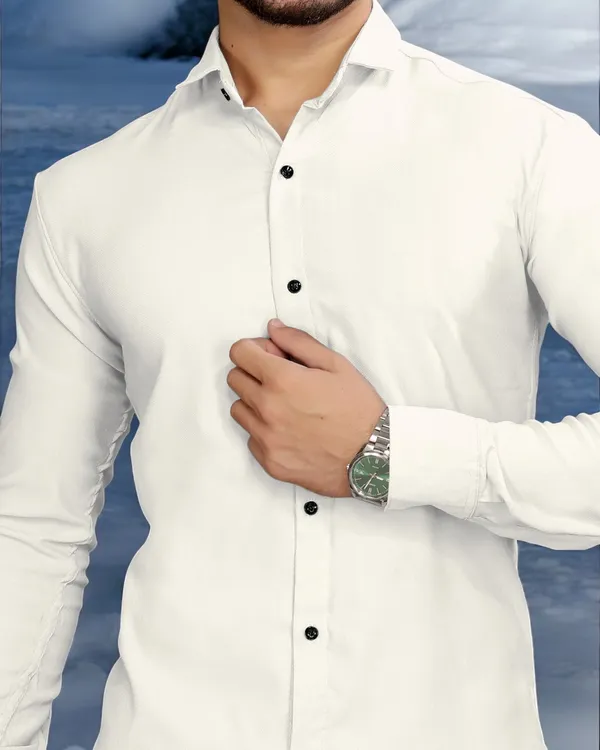 White_Cotton_Blend_Full_Sleeve_Solid_Shirt_For_Men