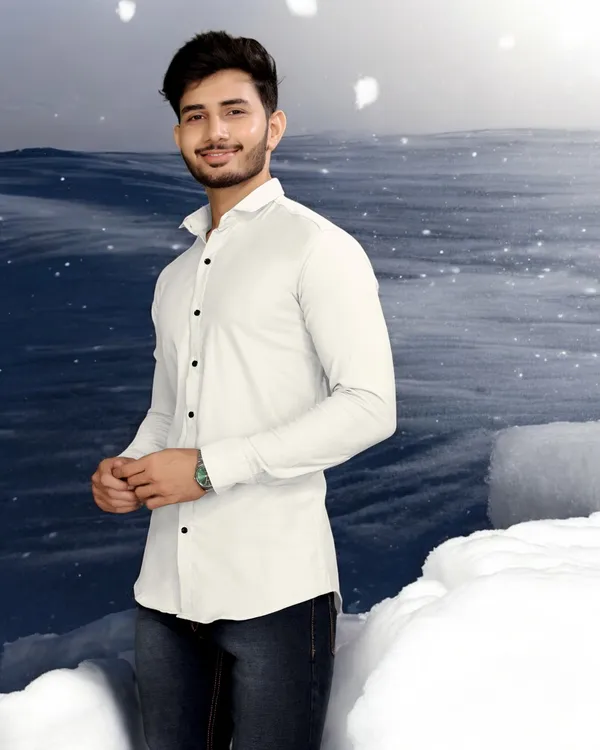 White_Cotton_Blend_Full_Sleeve_Solid_Shirt_For_Men