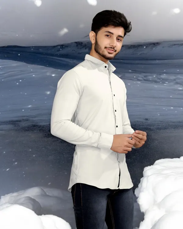 White_Cotton_Blend_Full_Sleeve_Solid_Shirt_For_Men