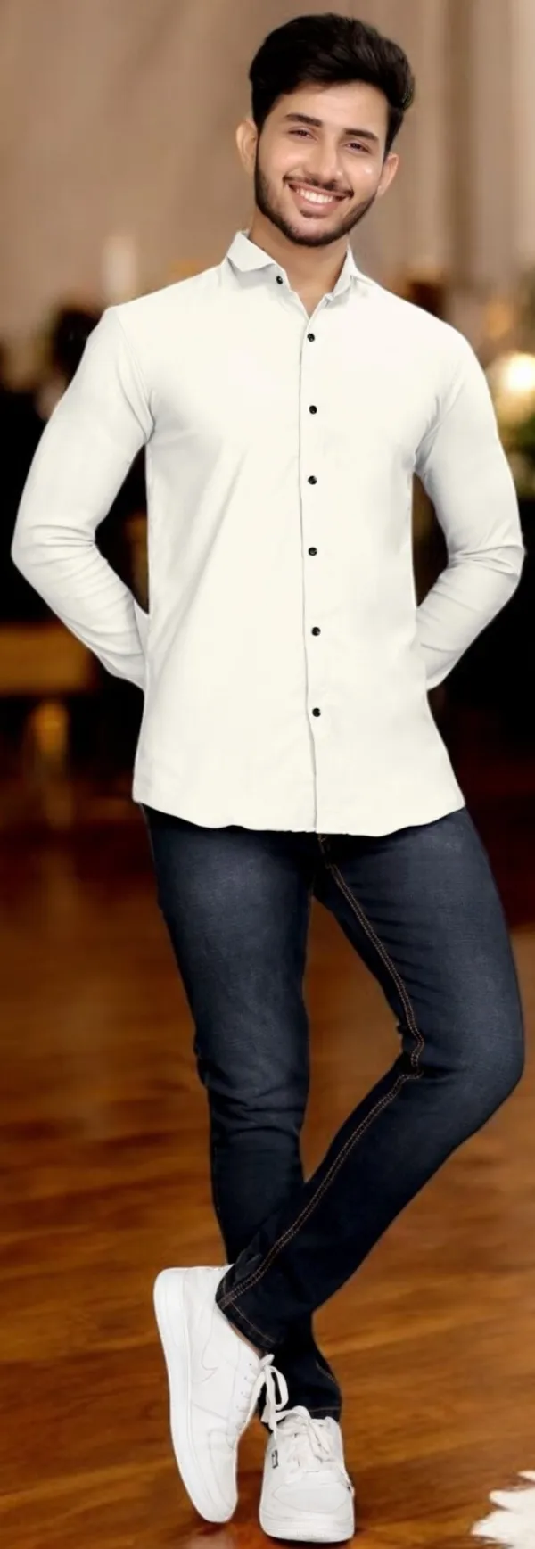 White_Cotton_Blend_Full_Sleeve_Solid_Shirt_For_Men