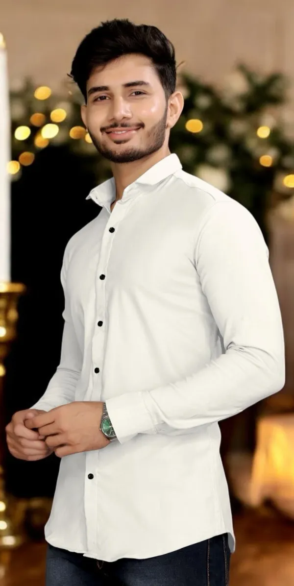 White_Cotton_Blend_Full_Sleeve_Solid_Shirt_For_Men