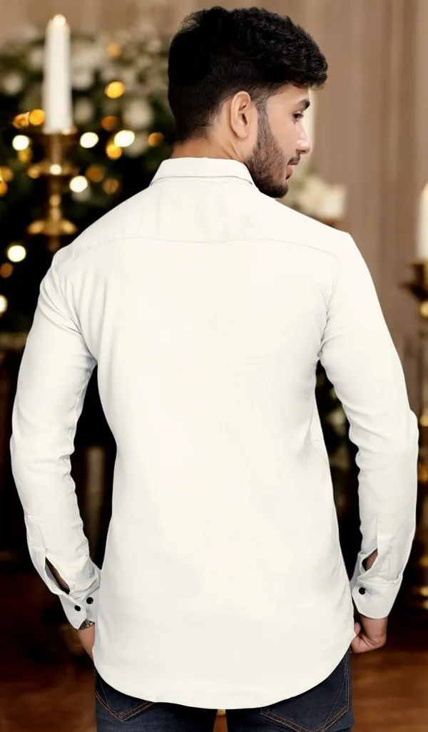 White_Cotton_Blend_Full_Sleeve_Solid_Shirt_For_Men
