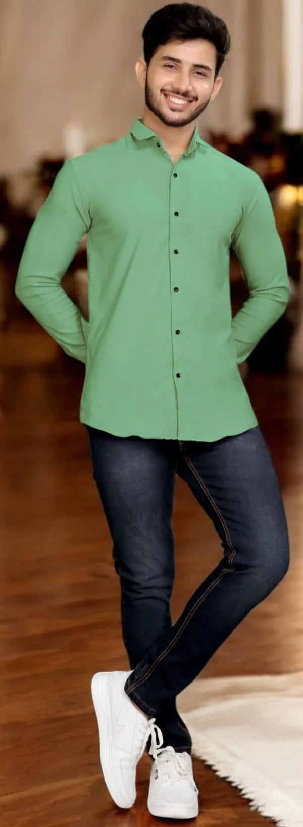 Light_Green_Cotton_Blend_Full_Sleeve_Solid_Shirt_For_Men