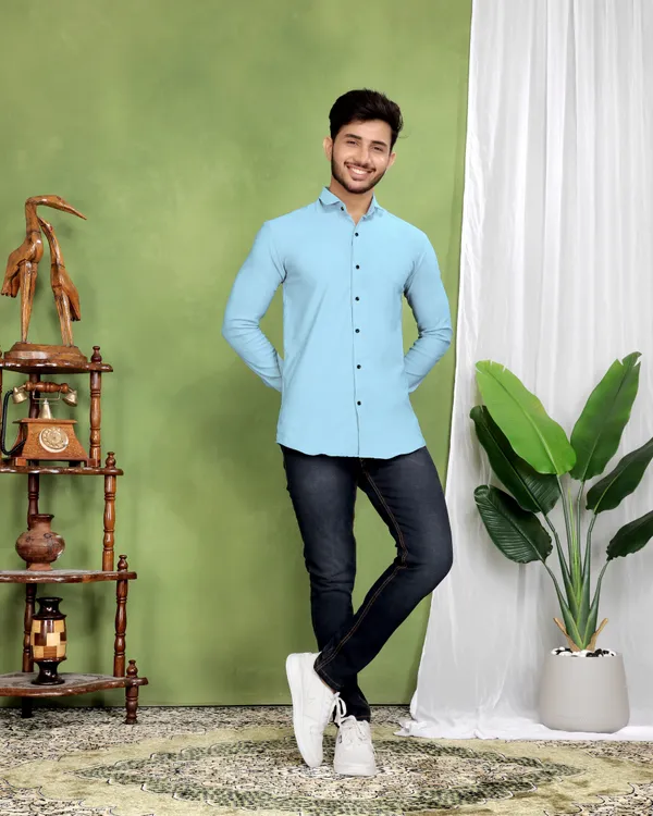 Light_Blue_Cotton_Blend_Full_Sleeve_Solid_Shirt_For_Men