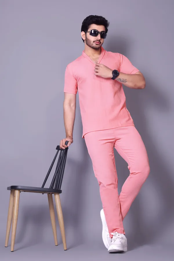 Pink_Polycotton_Self_Design_Night_Suit_Set_For_Men