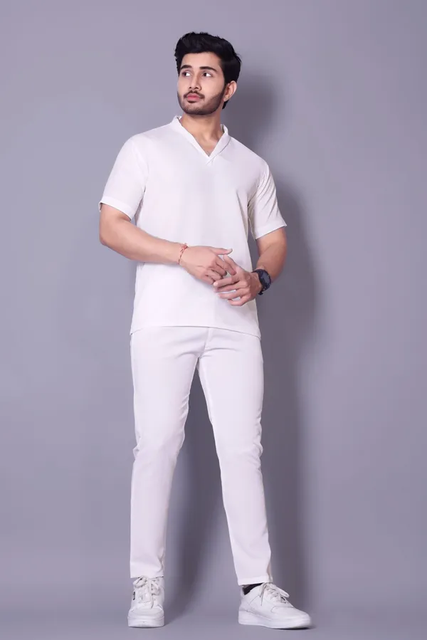 White_Polycotton_Self_Design_Night_Suit_Set_For_Men