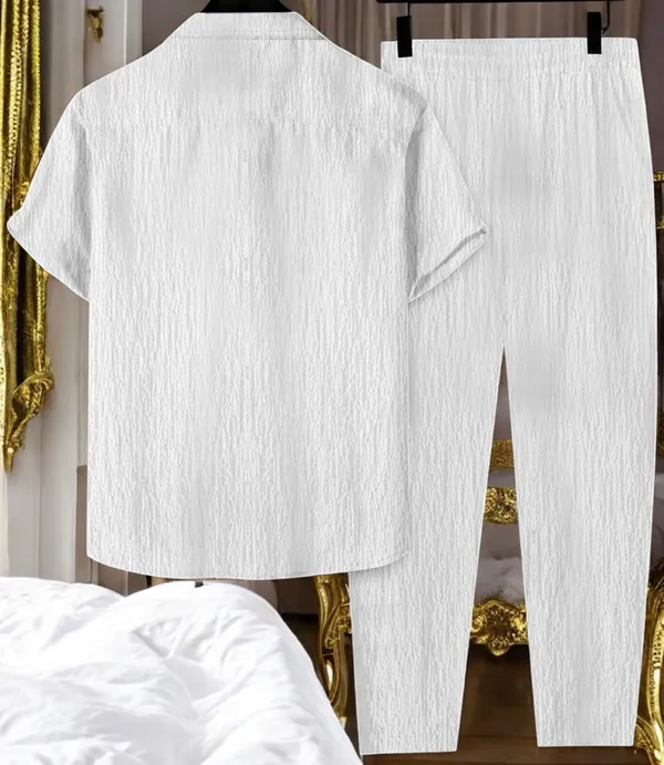 White_Cotton_Blend_Self_Design_Night_Suit_Set_For_Men