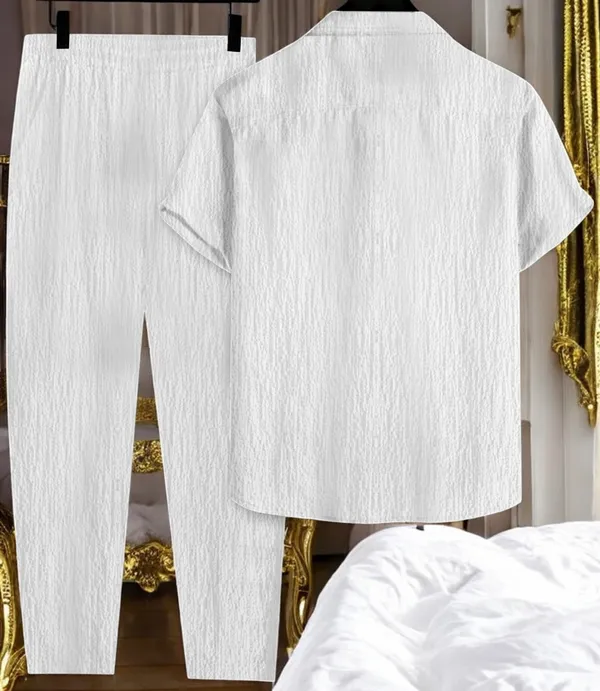 White_Cotton_Blend_Self_Design_Night_Suit_Set_For_Men
