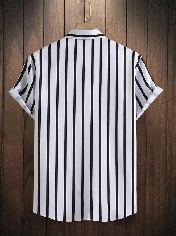 White_Lycra_Blend_Half_Sleeve_Striped_Shirt_For_Men