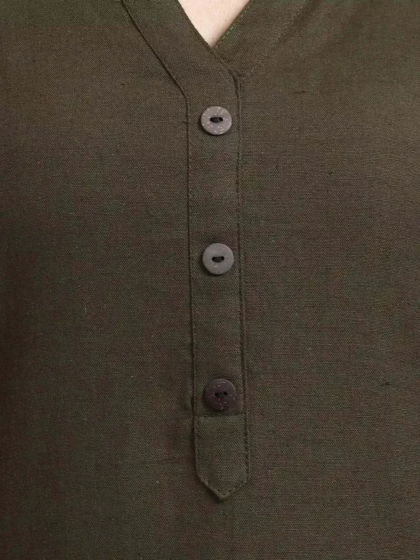 Dark_Green_Linen_Solid_Mandarin_Collar_Regular_Top_For_Women