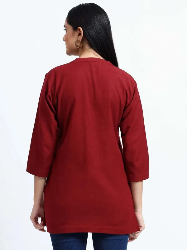 Red_Linen_Solid_Mandarin_Collar_Regular_Top_For_Women