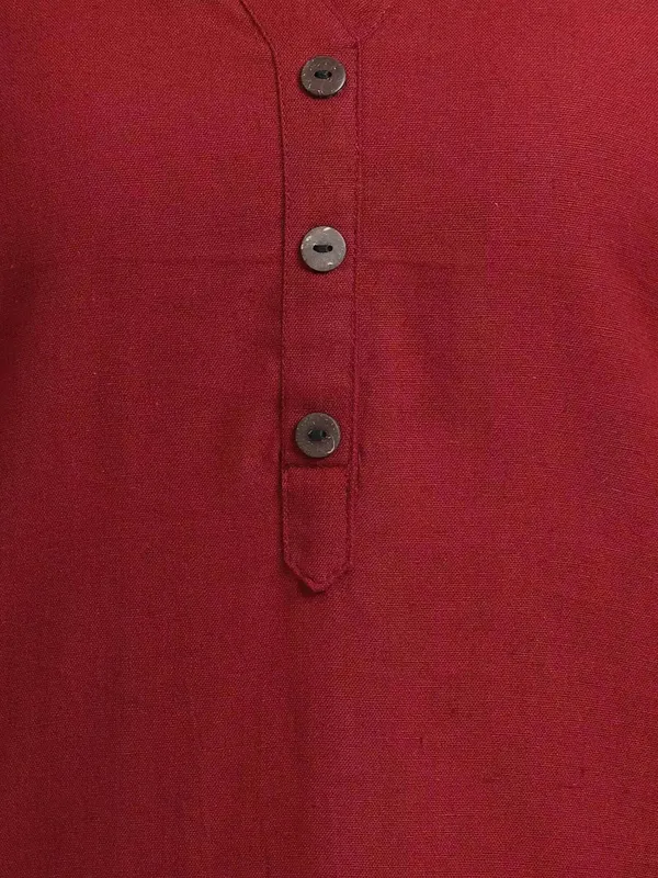 Red_Linen_Solid_Mandarin_Collar_Regular_Top_For_Women