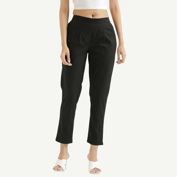 Black_Pure_Linen_Solid_Casual_Trousers_For_Women