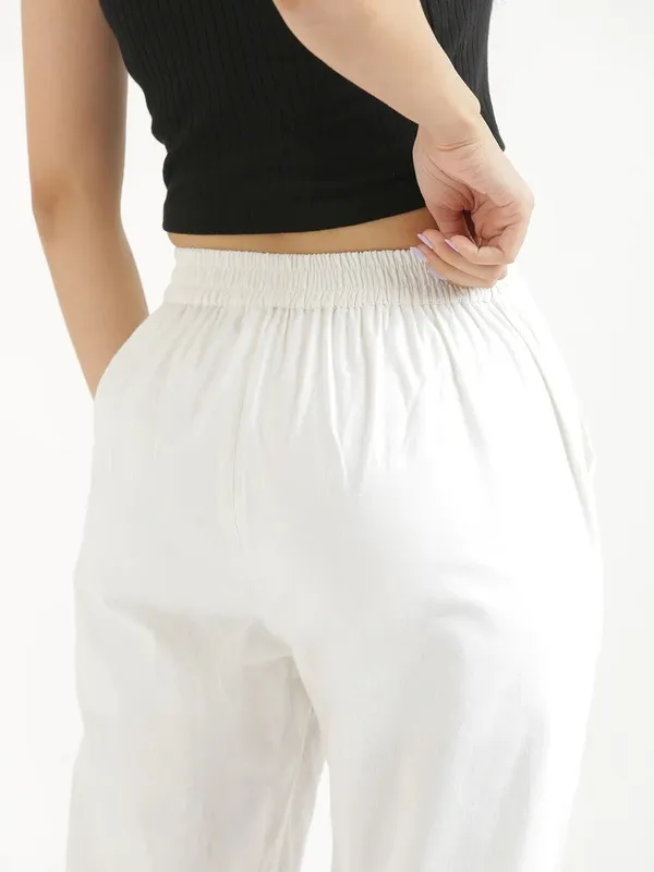 White_Pure_Linen_Solid_Casual_Trousers_For_Women
