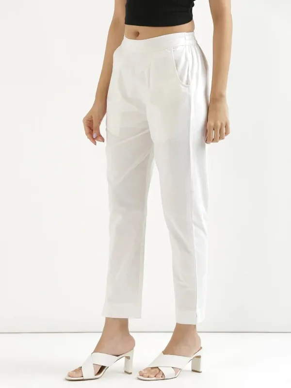 White_Pure_Linen_Solid_Casual_Trousers_For_Women