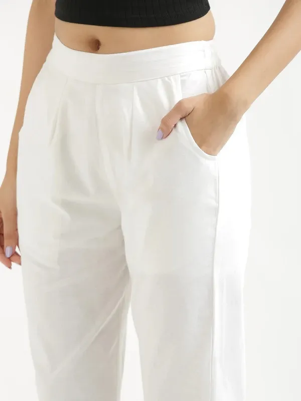 White_Pure_Linen_Solid_Casual_Trousers_For_Women