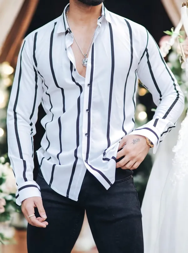 White_Lycra_Blend_Full_Sleeve_Printed_Shirt_For_Men