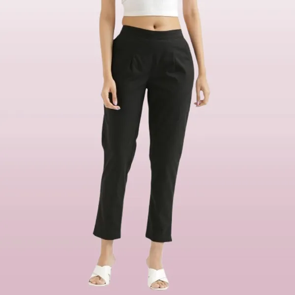 Black_Pure_Linen_Solid_Casual_Trousers_For_Women