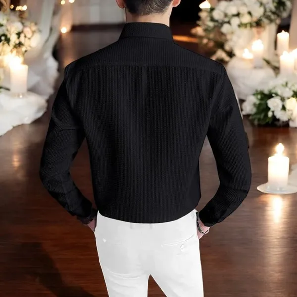 Black_Cotton_Blend_Full_Sleeve_Self_Design_Shirt_For_Men