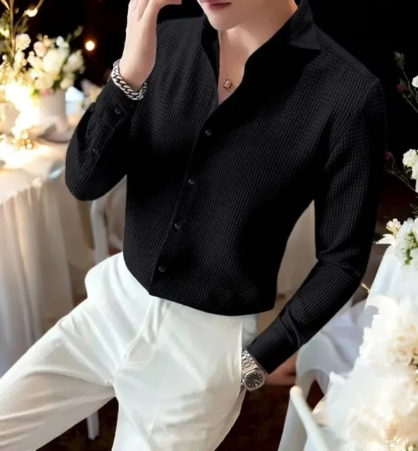 Black_Cotton_Blend_Full_Sleeve_Self_Design_Shirt_For_Men