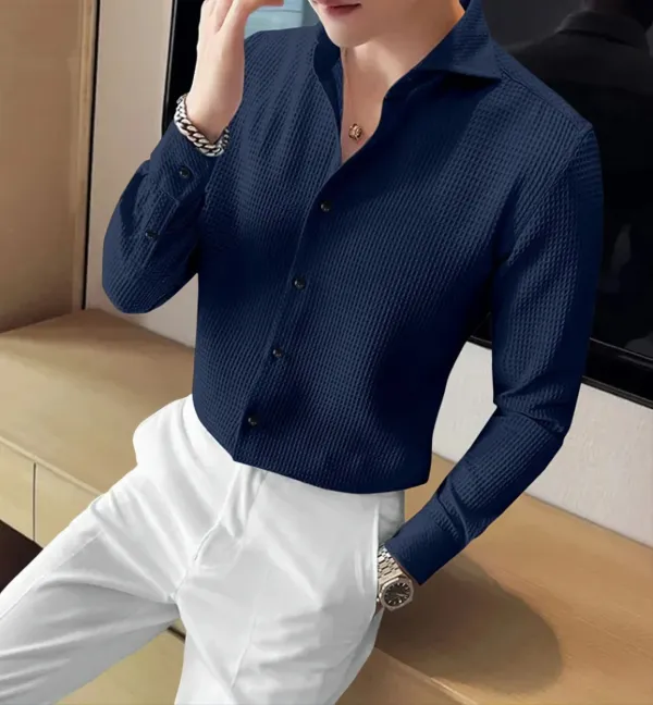 Dark_Blue_Cotton_Blend_Full_Sleeve_Self_Design_Shirt_For_Men