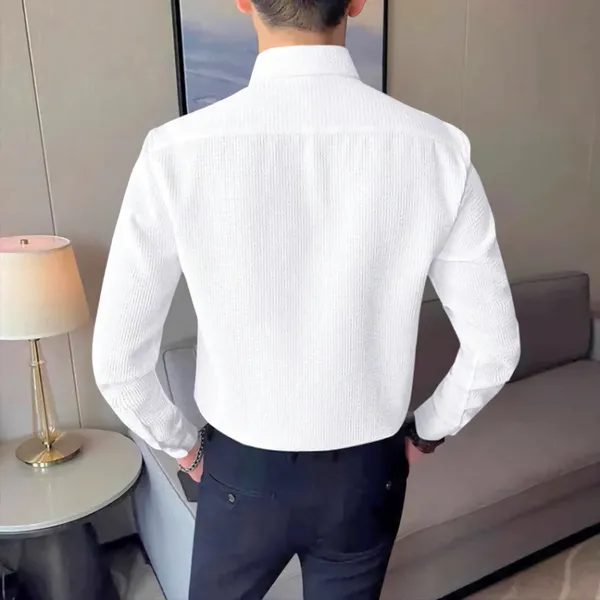 White_Polycotton_Full_Sleeve_Checkered_&_Self_Design_Shirt_For_Men