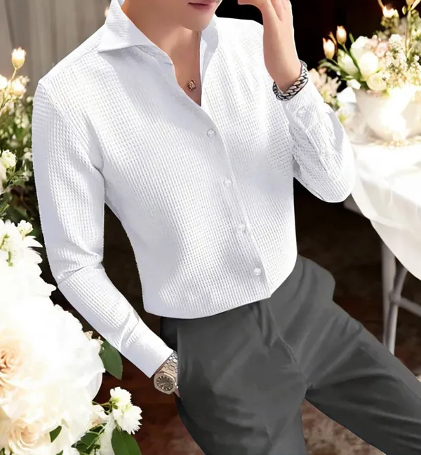 White_Cotton_Blend_Full_Sleeve_Self_Design_Shirt_For_Men