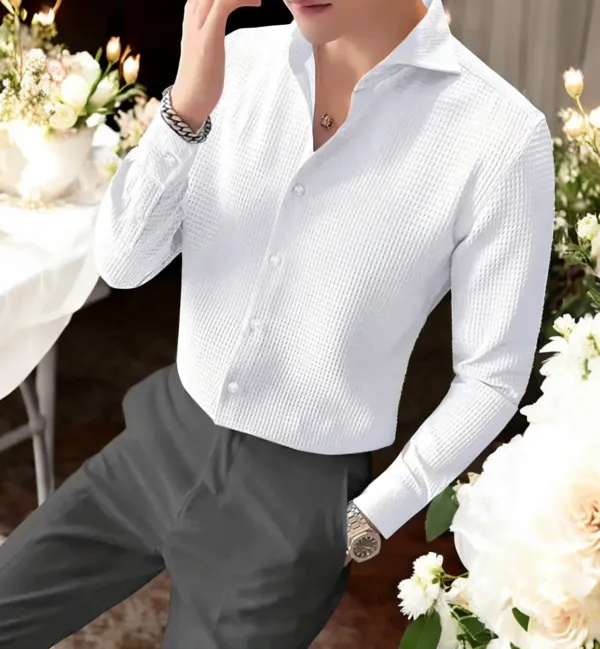 White_Cotton_Blend_Full_Sleeve_Self_Design_Shirt_For_Men