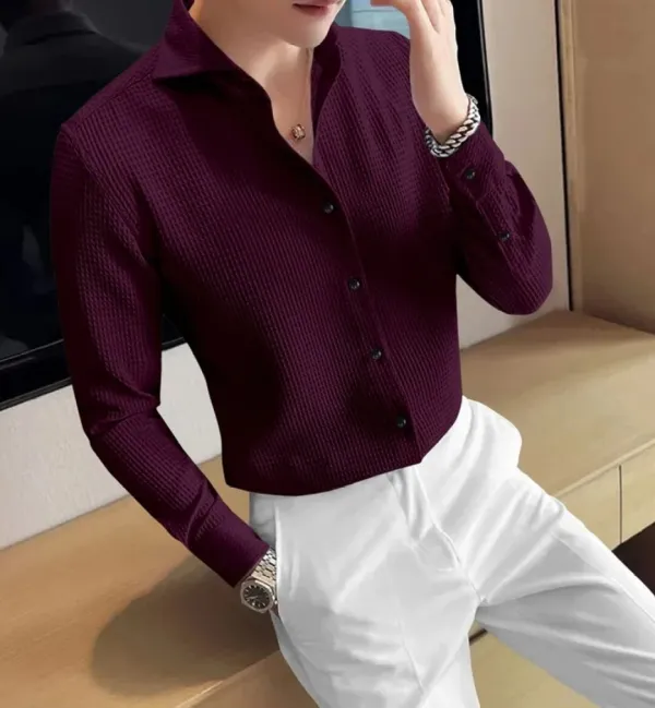 Purple_Polycotton_Full_Sleeve_Checkered_&_Self_Design_Shirt_For_Men