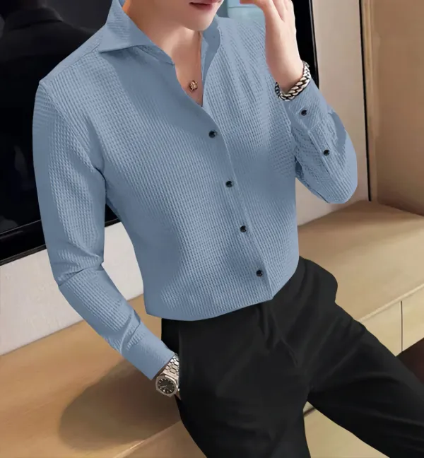 Light_Blue_Polycotton_Full_Sleeve_Checkered_&_Self_Design_Shirt_For_Men