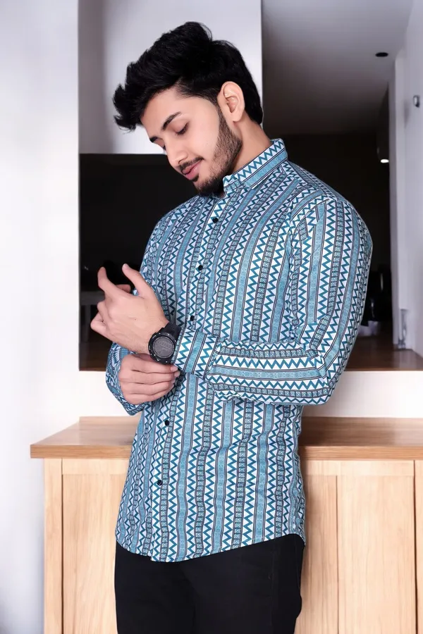 Blue_Lycra_Blend_Full_Sleeve_Printed_Shirt_For_Men