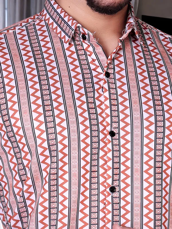 Orange_Lycra_Blend_Full_Sleeve_Printed_Shirt_For_Men