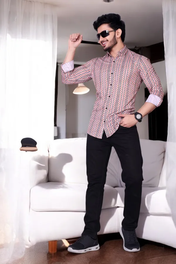 Orange_Lycra_Blend_Full_Sleeve_Printed_Shirt_For_Men